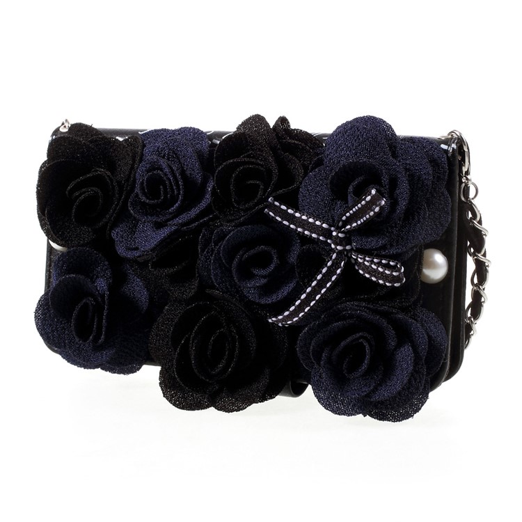 3D Roses Decor Leather Wallet Handbag Case with Lanyard for Vivo X7 - Black-4