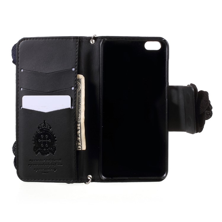 3D Roses Decor Leather Wallet Handbag Case with Lanyard for Vivo X7 - Black-5