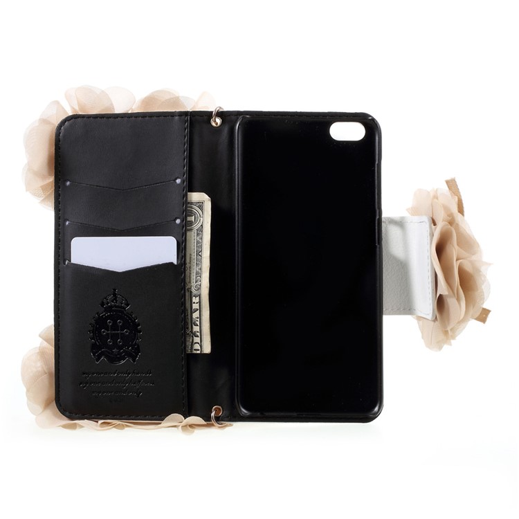 3D Roses Decor Wallet Leather Handbag Phone Case with Lanyard for Vivo X7 - Beige-6