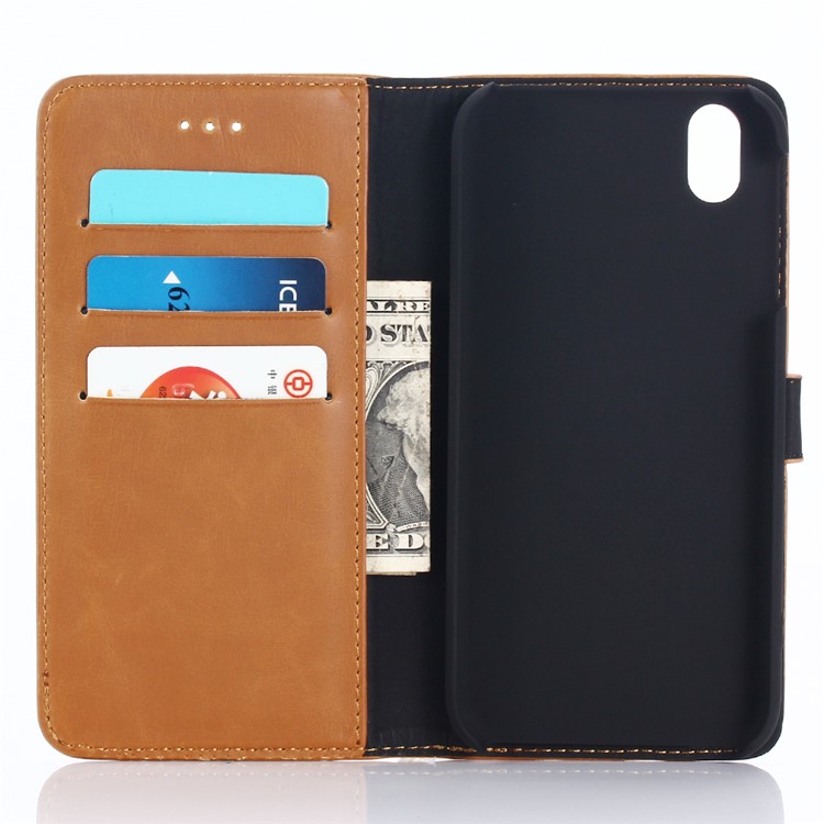 Retro Crazy Horse Stand Wallet Leather Protevtion Mobile Phone Shell for Sharp One X1 - Brown-3