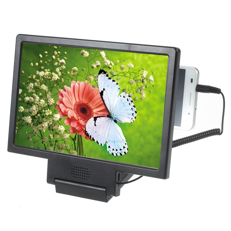 3D Screen Magnifier with Foldable Bracket and Audio Cable for iPhone Samsung Sony etc - Black-2