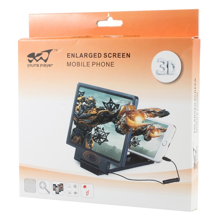 3D Screen Magnifier with Foldable Stand and Audio Cable for iPhone Samsung Sony etc - White-7