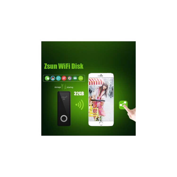 ZSUN 2 Smart WiFi Storage Disk 32GB USB Flash Drive for iPhone 6s Plus/6Plus/6s/6 Samsung S6 Edge/S6 Etc - Black-4