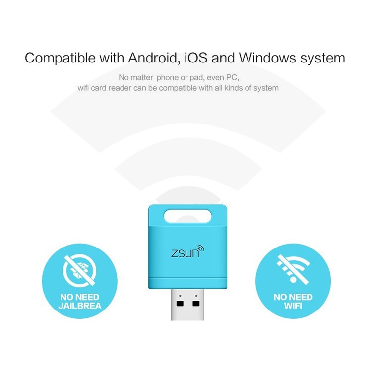 ZSUN 2TB WiFi USB 2.0 TF Card Reader for iOS Android Windows - Blue-8