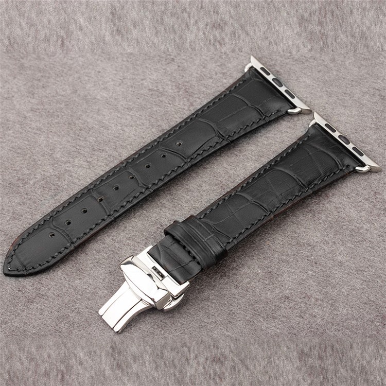Pulsera de correa de cuero genuina QIALINO para 42mm Apple Watch Serie 3 / 2 / 1 - Negro-2