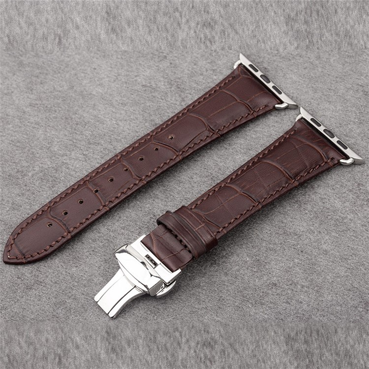 QIALINO Echtes Leder Business Stil Armband Für Apple Watch 42mm Serie 3 / 2 / 1 - Kaffee-2