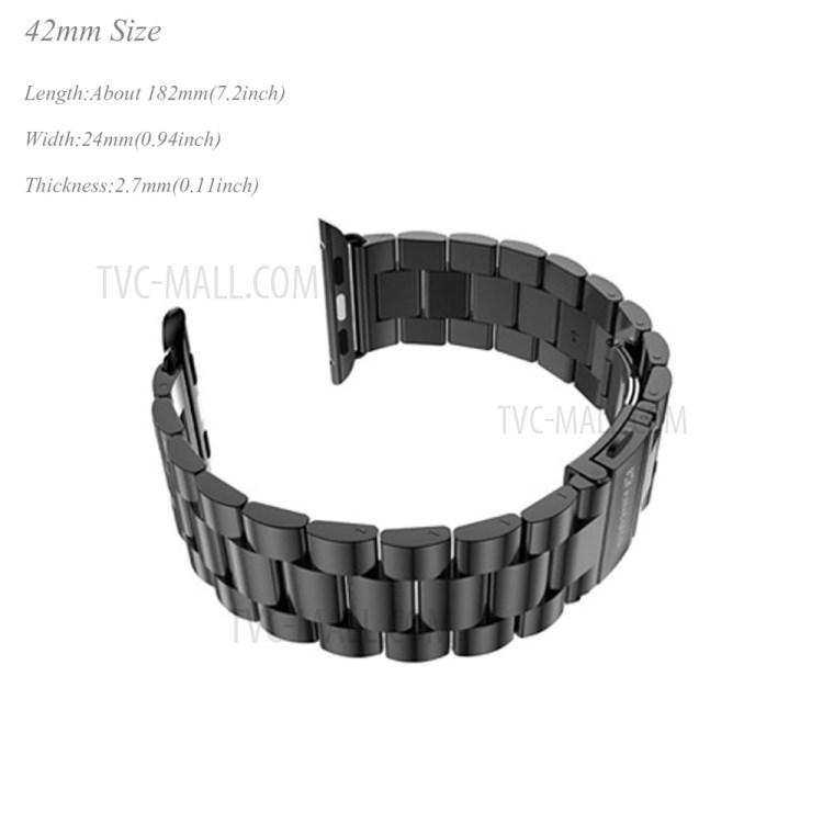XINCUCO Three Bead Series Stainless Steel Watchband for Apple Watch 42mm Series 3 / 2 / 1 - Black-9