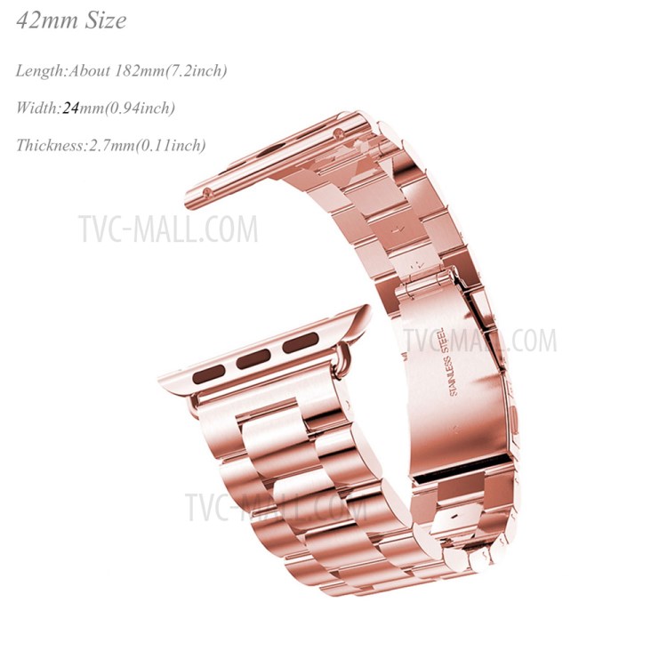 XINCUCO Three Bead Series Stainless Steel Watchband for Apple Watch Series 4 44mm / Series 3 / 2 / 1 42mm - Rose Gold Color-9