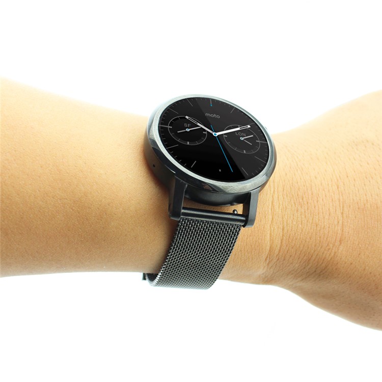 Metal Mesh Watchband for Motorola Moto 360 42mm (2nd gen) - Black / 16mm-4