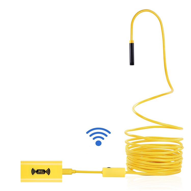 YPC110B 5M IP68 Wireless Endoscope HD 1200P WiFi Borescope Inspection Snake Camera for Android and IOS - Yellow-1