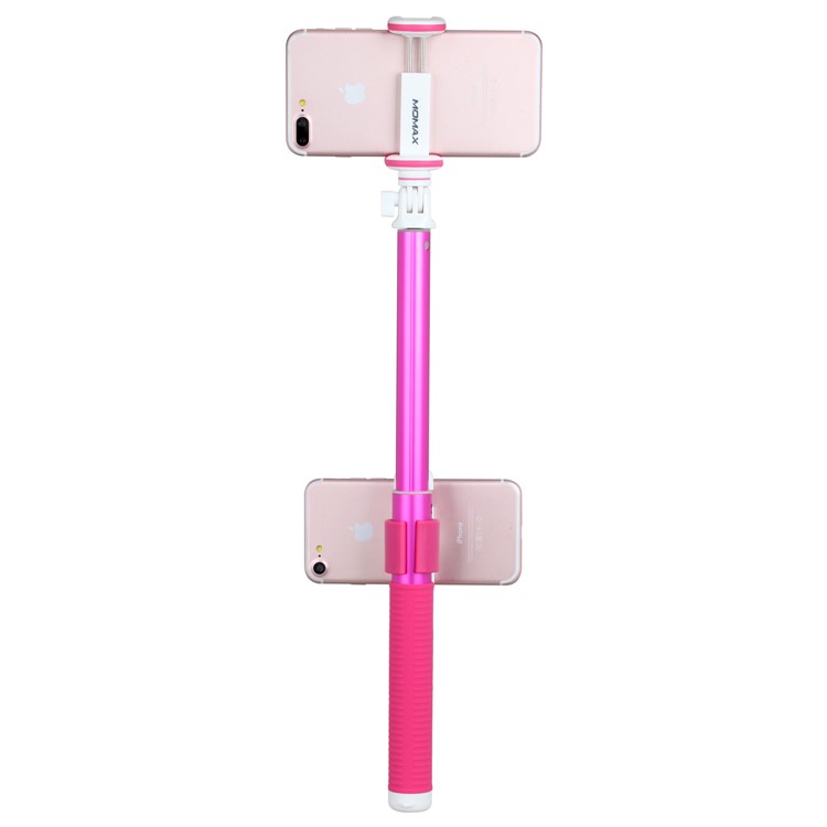 MOMAX Selfie Hero DUO Dual Mount Adapter Handheld Bluetooth Selfie Stick for iPhone GoPro - Rose-4