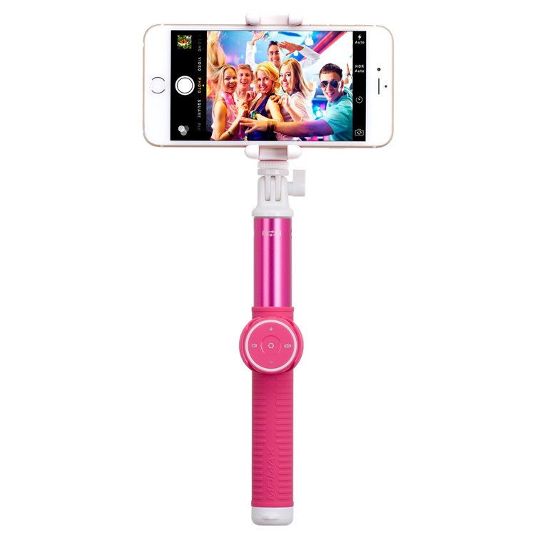 MOMAX Selfie Hero DUO Dual Mount Adapter Handheld Bluetooth Selfie Stick for iPhone GoPro - Rose-6