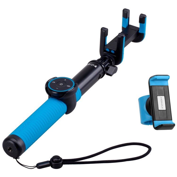 MOMAX Selfie Hero DUO Extendable Dual Holder Bluetooth Selfie Stick Monopod for iPhone GoPro - Blue-1