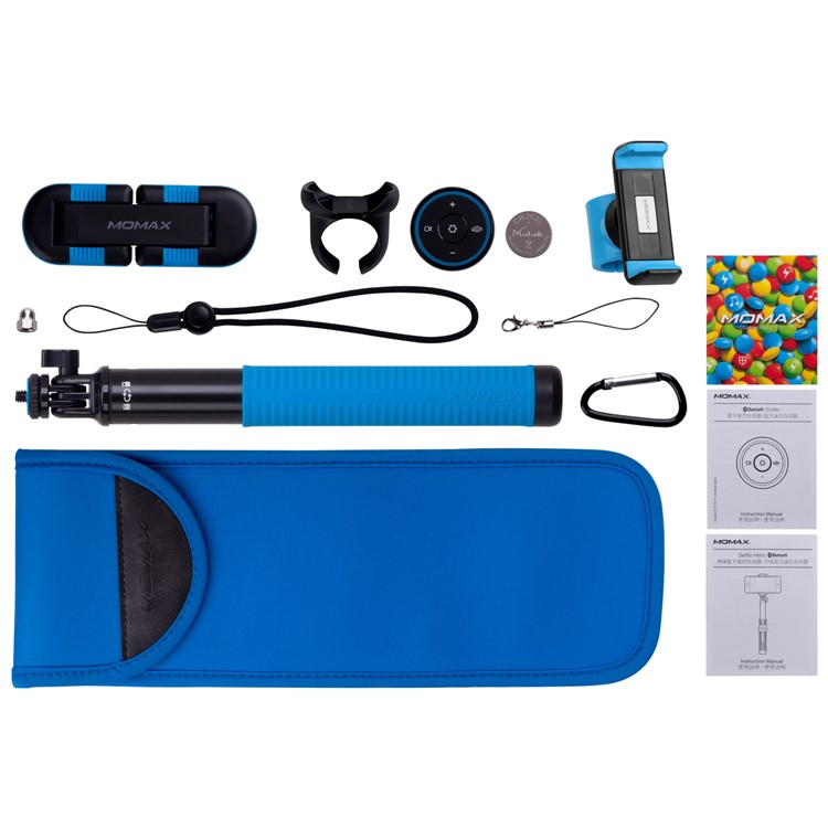 MOMAX Selfie Hero DUO Extendable Dual Holder Bluetooth Selfie Stick Monopod for iPhone GoPro - Blue-13