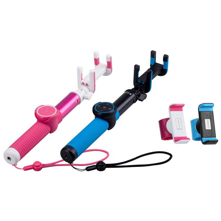 MOMAX Selfie Hero DUO Extendable Dual Holder Bluetooth Selfie Stick Monopod for iPhone GoPro - Blue-14