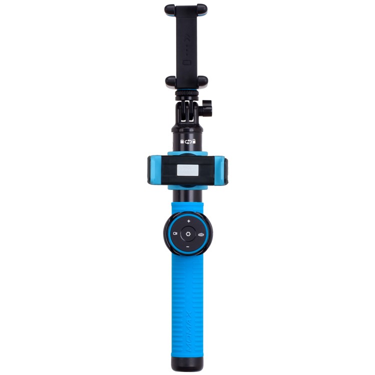 MOMAX Selfie Hero DUO Extendable Dual Holder Bluetooth Selfie Stick Monopod for iPhone GoPro - Blue-2