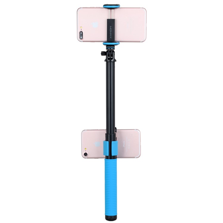 MOMAX Selfie Hero DUO Extendable Dual Holder Bluetooth Selfie Stick Monopod for iPhone GoPro - Blue-4