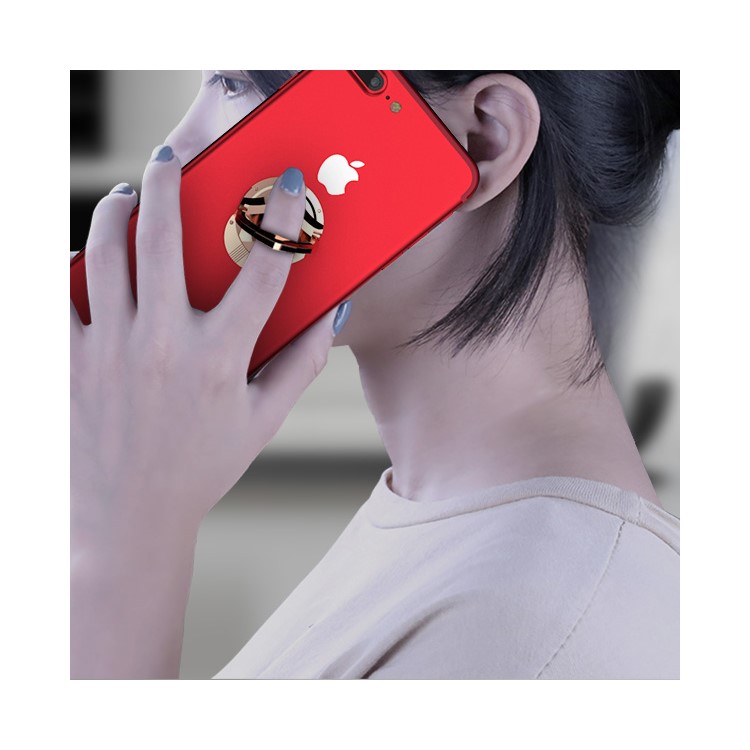 IPAKY Shield Shape Finger Grip Holder 360 Degree Rotary Desktop Mount for iPhone Samsung Huawei - Rose Gold Color-2
