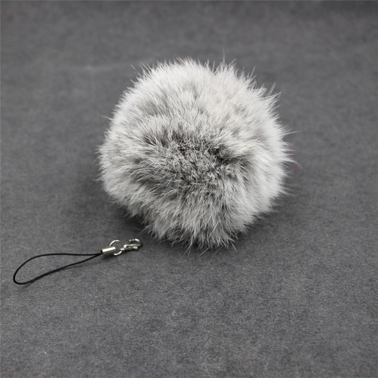 Car Pendant Keychain Faux Fur Hair Ball Key Chain Pendant Toy for Cell Phone - Light Grey-1
