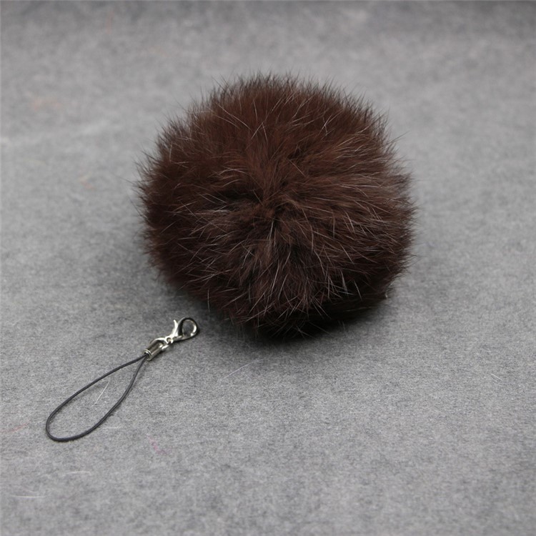 Car Pendant Keychain Fluffy Faux Fur Hair Ball Key Chain Pendant Toy for Cell Phone - Coffee-1