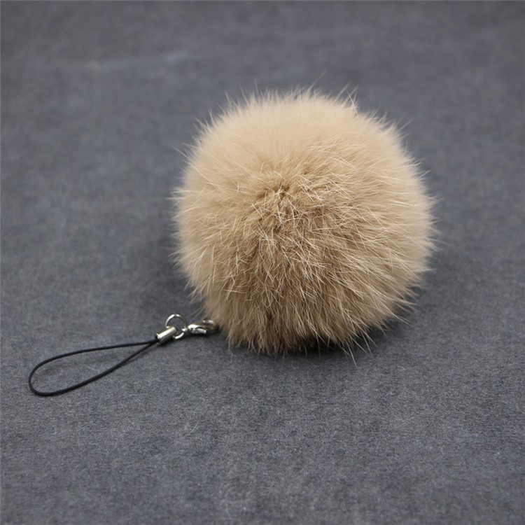 Car Pendant Keychain Faux Fur Hair Ball Key Chain Pendant Toy for Cell Phone - Light Brown-1