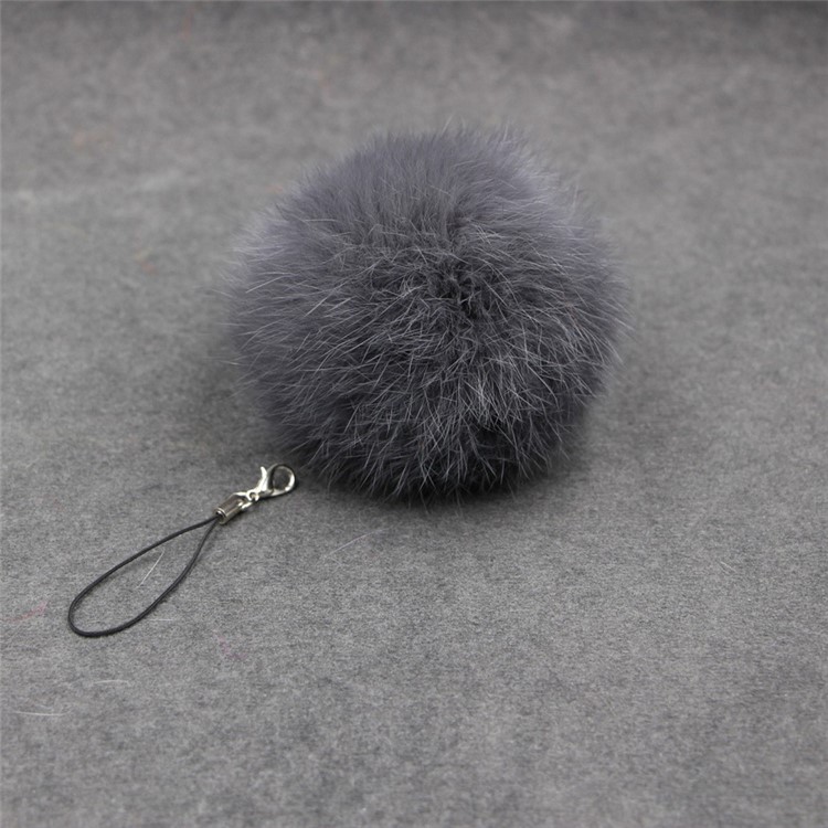 Car Pendant Keychain Faux Fur Hair Ball Key Chain Pendant Toy for Cell Phone - Dark Grey-1