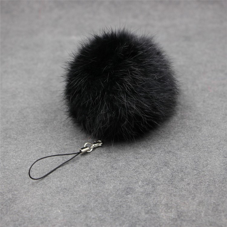 Car Pendant Keychain Faux Fur Hair Ball Key Chain Pendant Toy for Cell Phone - Black-1