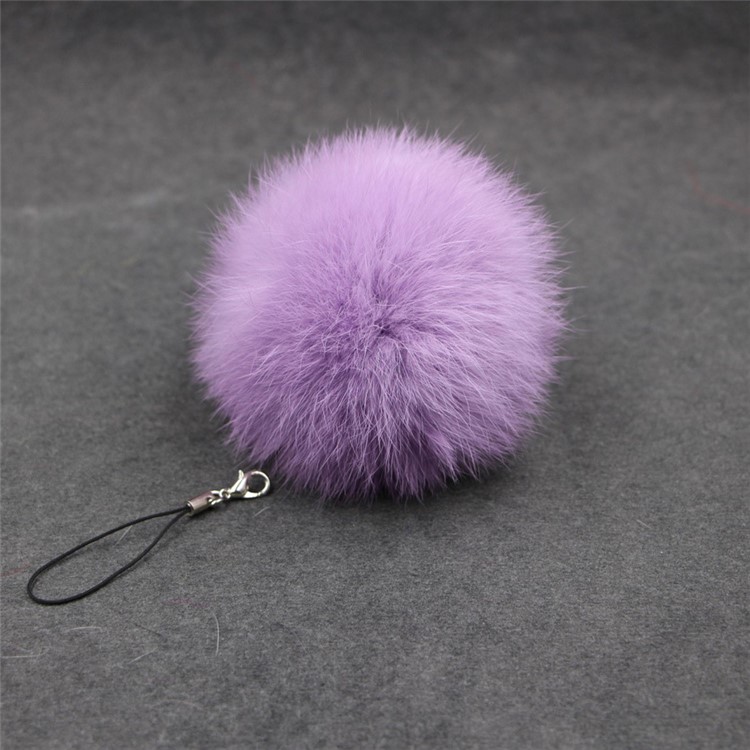 Car Pendant Keychain Faux Fur Hair Ball Key Chain Pendant Toy for Cell Phone - Light Purple-1