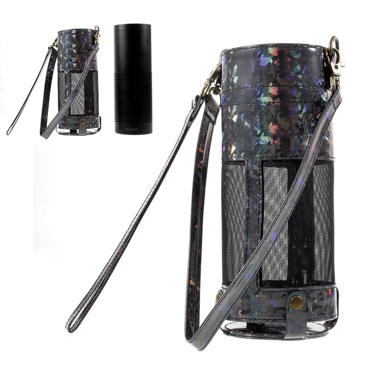 Premium PU Leather Sleeve Pouch Carry Case with Removable Straps for Amazon Echo Speaker - Black-1