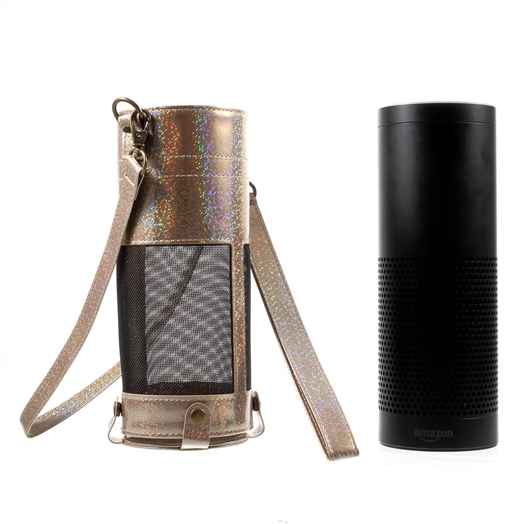 Premium PU Leather Sleeve Bag Carry Cover with Removable Straps for Amazon Echo Speaker - Gold-7