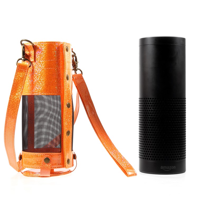 Premium PU Leather Sleeve Pouch Carry Bag with Removable Straps for Amazon Echo Speaker - Orange-19