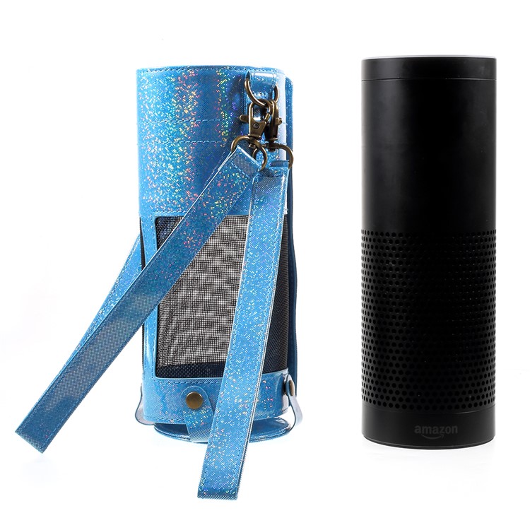 Premium PU Leather Sleeve Bag Carry Pouch Case with Lanyards for Amazon Echo Speaker - Blue-8