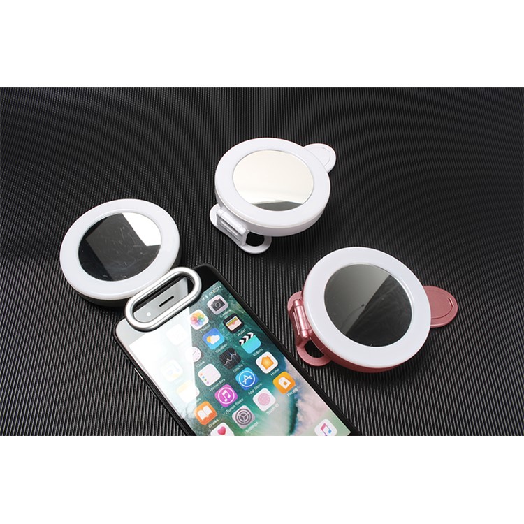 PICKOGEN Universal Clip-On Dimmable LED Selfie Fill Light with Makeup Mirror for iPhone X/8/8 Plus - White-3