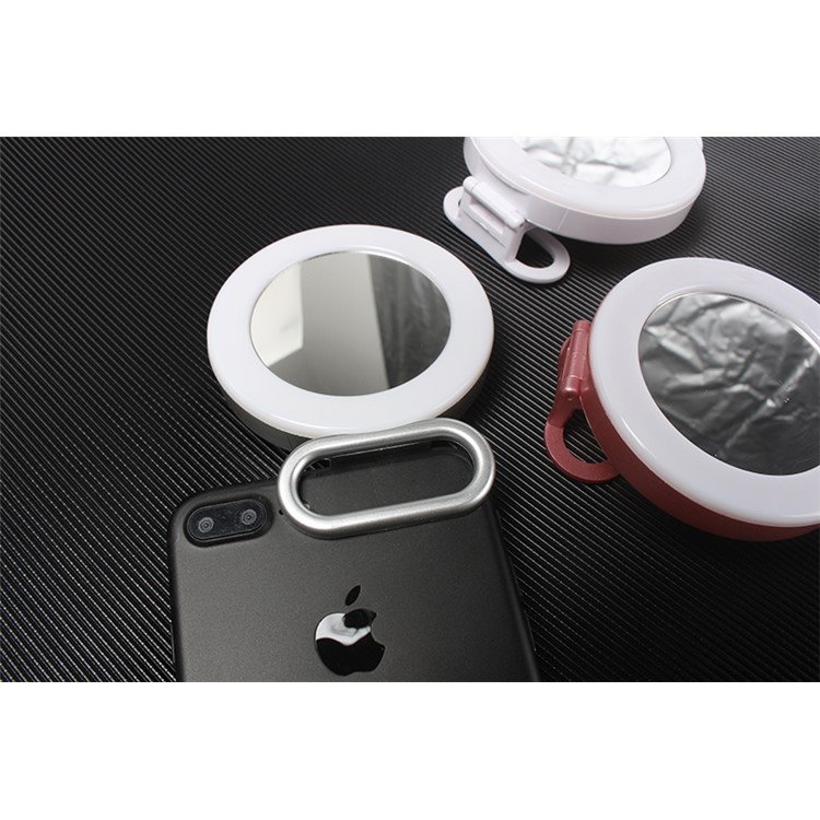 PICKOGEN Universal Clip-On Dimmable LED Selfie Fill Light with Makeup Mirror for iPhone X/8/8 Plus - White-4