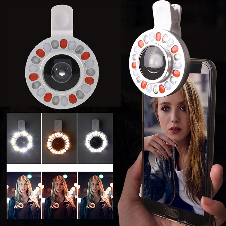 3 Light Colors Adjustable 21 LEDs Rotary LED Fill Light + 0.4x Wide Angle Lens for iPhone Samsung - Silver Color-1