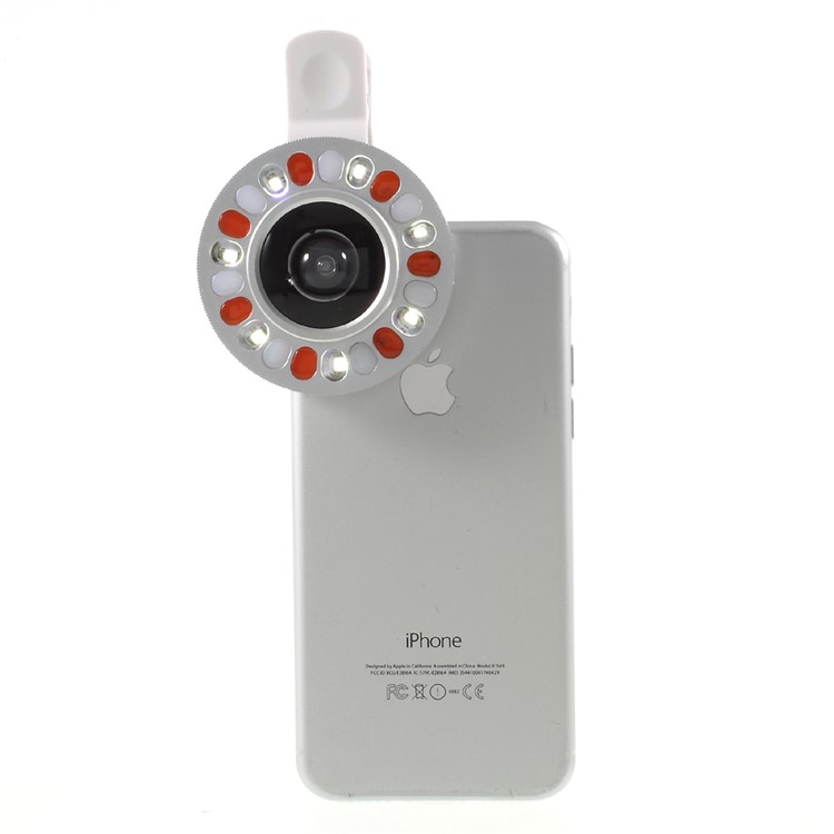 3 Light Colors Adjustable 21 LEDs Rotary LED Fill Light + 0.4x Wide Angle Lens for iPhone Samsung - Silver Color-11