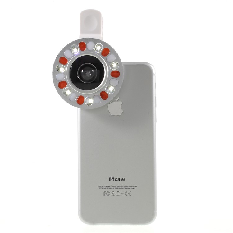 3 Light Colors Adjustable 21 LEDs Rotary LED Fill Light + 0.4x Wide Angle Lens for iPhone Samsung - Silver Color-12