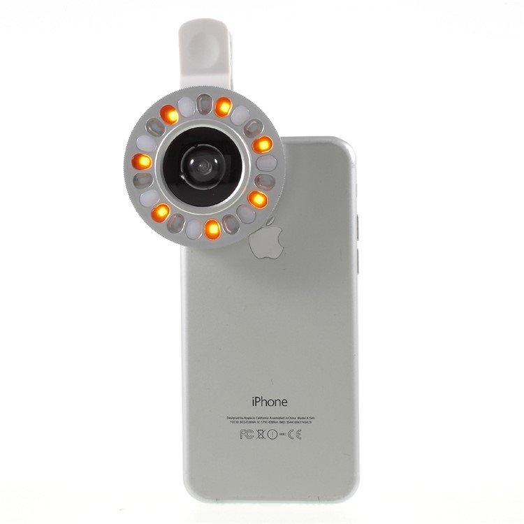 3 Light Colors Adjustable 21 LEDs Rotary LED Fill Light + 0.4x Wide Angle Lens for iPhone Samsung - Silver Color-13