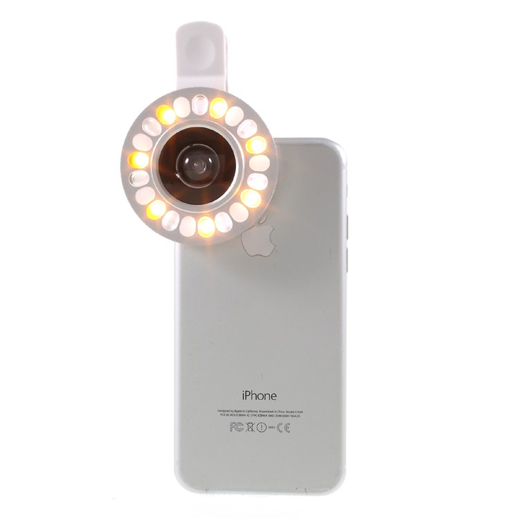 3 Light Colors Adjustable 21 LEDs Rotary LED Fill Light + 0.4x Wide Angle Lens for iPhone Samsung - Silver Color-14