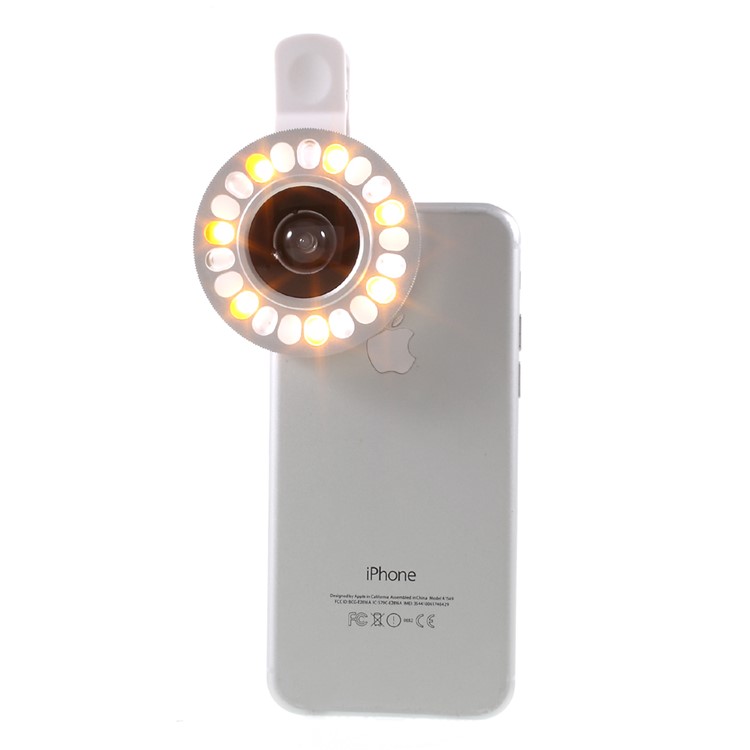 3 Light Colors Adjustable 21 LEDs Rotary LED Fill Light + 0.4x Wide Angle Lens for iPhone Samsung - Silver Color-16