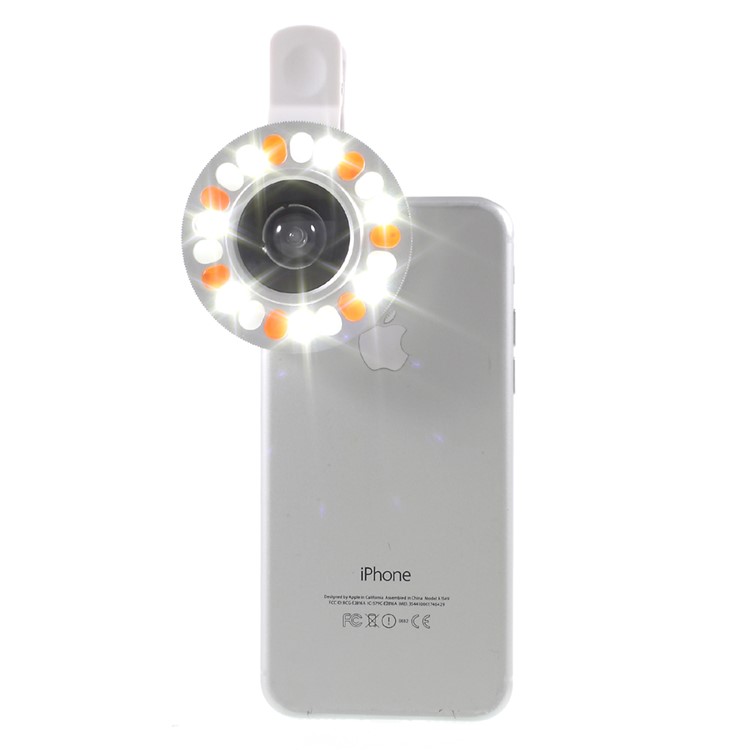 3 Light Colors Adjustable 21 LEDs Rotary LED Fill Light + 0.4x Wide Angle Lens for iPhone Samsung - Silver Color-18
