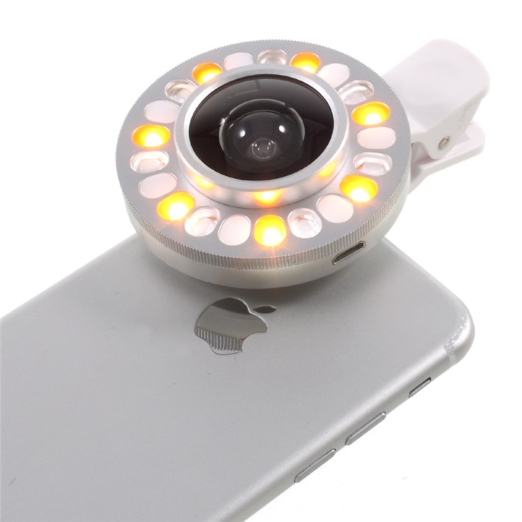 3 Light Colors Adjustable 21 LEDs Rotary LED Fill Light + 0.4x Wide Angle Lens for iPhone Samsung - Silver Color-19