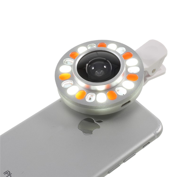 3 Light Colors Adjustable 21 LEDs Rotary LED Fill Light + 0.4x Wide Angle Lens for iPhone Samsung - Silver Color-20