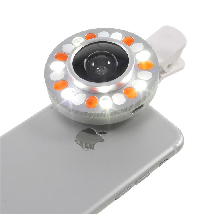 3 Light Colors Adjustable 21 LEDs Rotary LED Fill Light + 0.4x Wide Angle Lens for iPhone Samsung - Silver Color-21