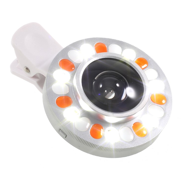 3 Light Colors Adjustable 21 LEDs Rotary LED Fill Light + 0.4x Wide Angle Lens for iPhone Samsung - Silver Color-22