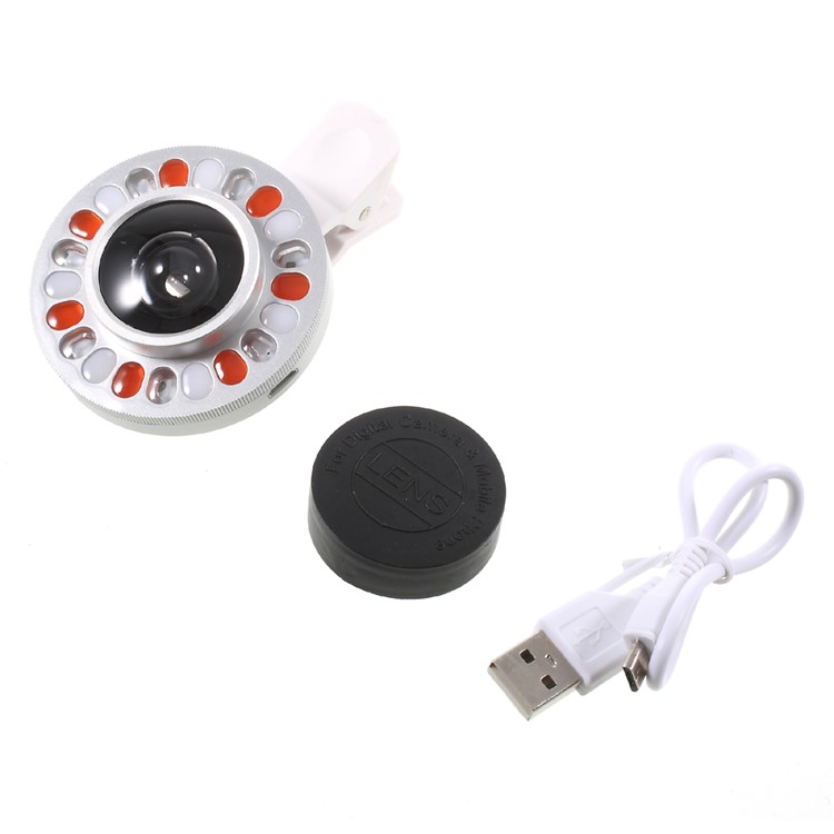3 Light Colors Adjustable 21 LEDs Rotary LED Fill Light + 0.4x Wide Angle Lens for iPhone Samsung - Silver Color-23
