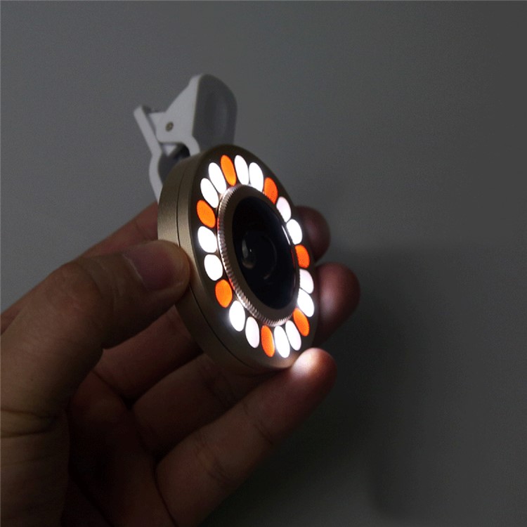 3 Light Colors Adjustable 21 LEDs Rotary LED Fill Light + 0.4x Wide Angle Lens for iPhone Samsung - Silver Color-25