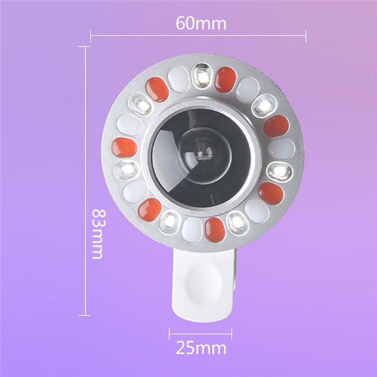 3 Light Colors Adjustable 21 LEDs Rotary LED Fill Light + 0.4x Wide Angle Lens for iPhone Samsung - Silver Color-26