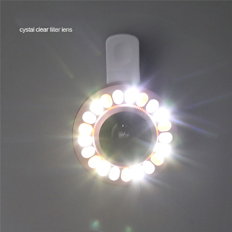 3 Light Colors Adjustable 21 LEDs Rotary LED Fill Light + 0.4x Wide Angle Lens for iPhone Samsung - Silver Color-27