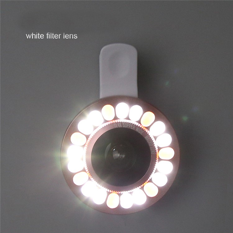 3 Light Colors Adjustable 21 LEDs Rotary LED Fill Light + 0.4x Wide Angle Lens for iPhone Samsung - Silver Color-28
